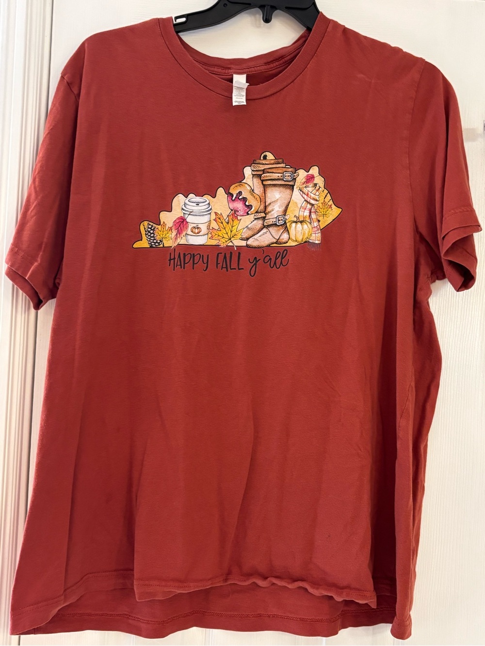 Bella Canvas Rust Fall Kentucky Tee with Boots & Leaves